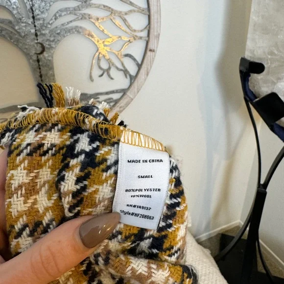 FASHION NOVA (NWOT) Wool Plaid Skirt. Yellow Navy White - Picture 5 of 6